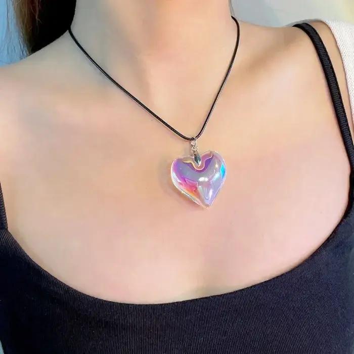 Punk coeur cristal collier gothique corde chaîne rouge
