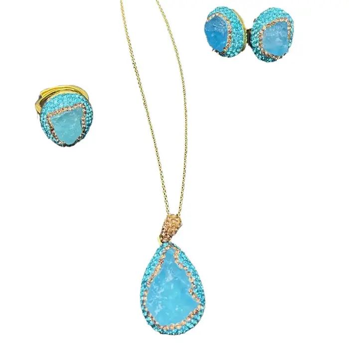 Bijoux en cristal aigue-marine bleu naturel pour femmes