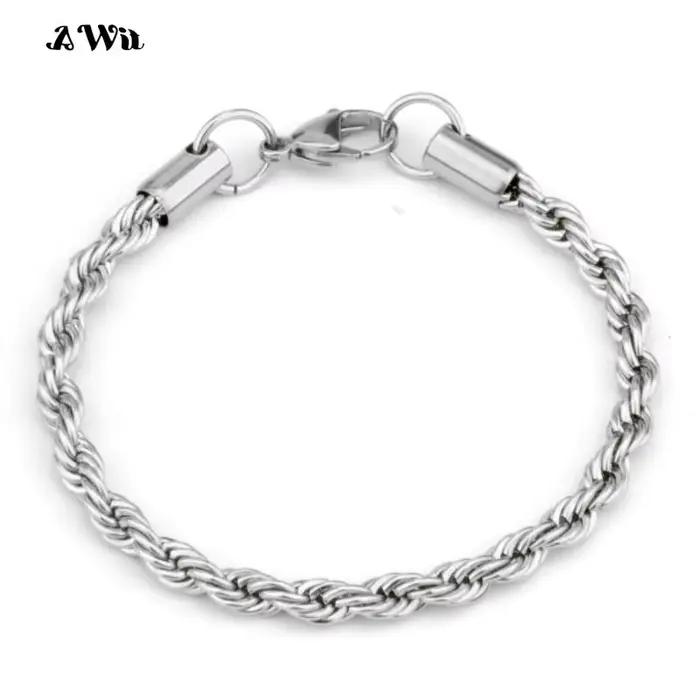 AWIT-Bracelet Chaîne Corde Torsadée pour Femme, Hip Hop, Punk, 4mm, Document localité, Acier Inoxydable, Collier Document localité, Bijoux Fantaisie