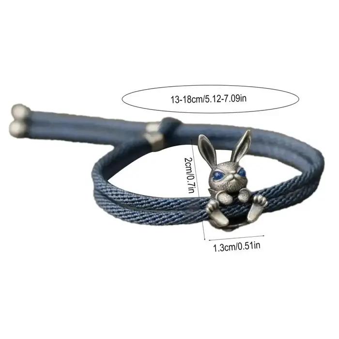 Bracelet réglable en chaîne de corde avec décor de lapin
