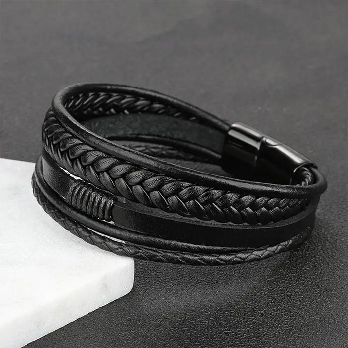 Hommes Bracelets En Cuir Véritable Multicouche Tressé Corde