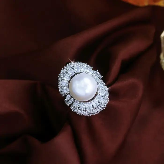 Pera – magnifiques bagues ouvertes réglables en zircone brillante avec imitation de perles
