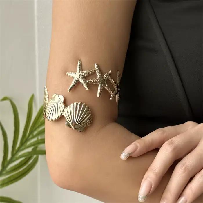 Bracelet de bras réglable forme coquillage étoile de mer femme bijoux vacances plage accessoire thème nautique océan fantaisie marine