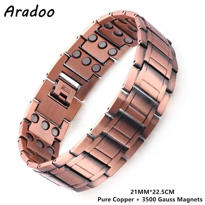 ARADOO Bracelet en cuivre pour hommes, 100% cuivre pur, bracelet à maillons magnétiques, bijoux, cadeau avec outil de réglage de la taille