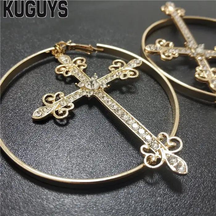 Kuguy – boucles d'oreilles rondes en forme de croix pour femmes