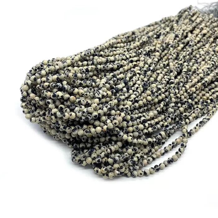 Perles à facettes en pierre naturelle, pierre dalmatienne, pierre mouchetée, breloque, Bracelet, collier, bijoux, bricolage, fabrication de boucles d'oreilles, accessoire