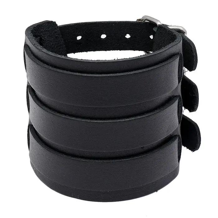 KOTik 2024 nouvelle mode en cuir véritable large manchette Bracelets Punk Vintage trois couches