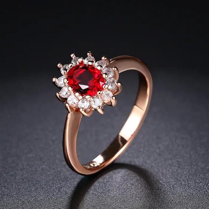 Bague de mariage classique en cristal rouge et bleu royal, élégante bague de fiançailles en zircone cubique pour femmes, idéale pour les mariages et les occasions spéciales