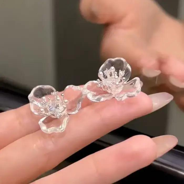 Boucles d'Oreilles Transparentes en Résine Plante Mode Délicate Pour Adolescentes Occasions Spéciales