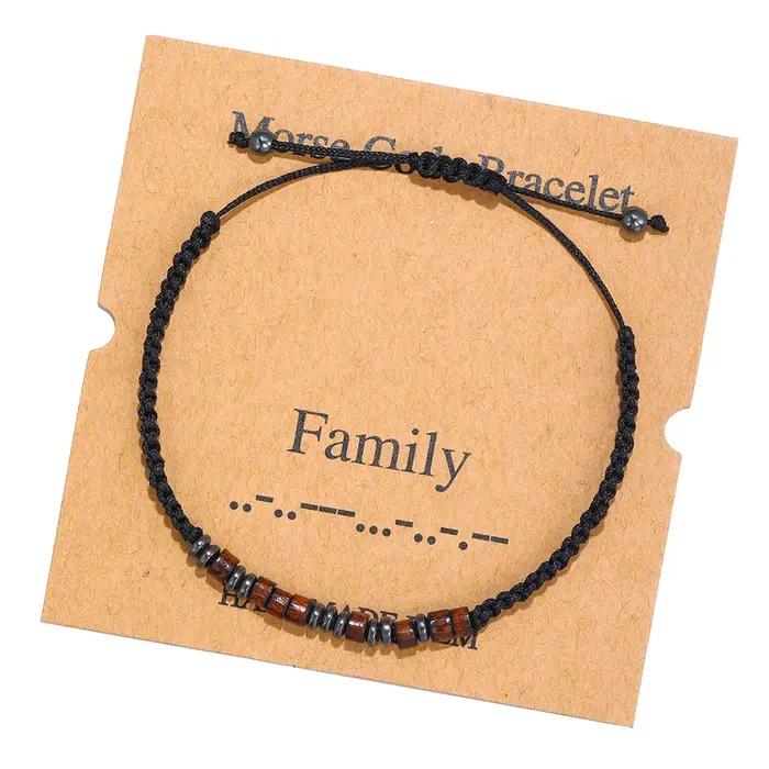 Bracelet Code Morse en bois ajustable avec perles pour hommes et femmes occasions spéciales sentiments éternels