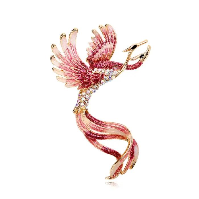Broche phénix de tempérament délicat, strass, longue queue, cristal phénix, accessoires peints, bijoux cadeaux pour amis