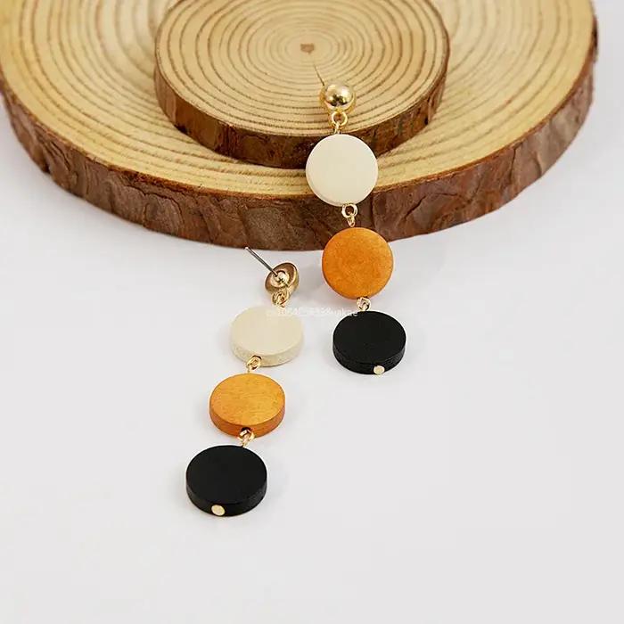 Boucles d'Oreilles Bohèmes Vintage Perlées en Bois pour Femmes Occasions Spéciales Style Géométrique Bohème