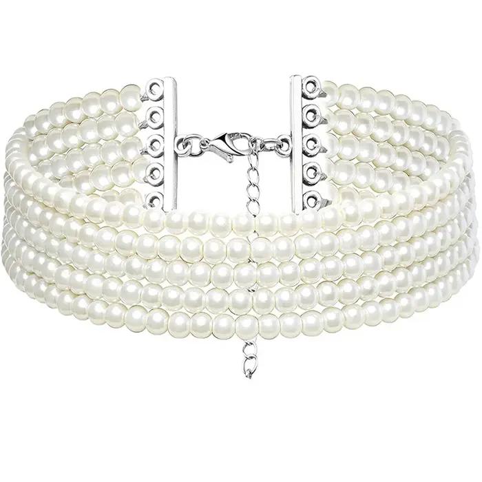 Tour de cou en perles blanches pour femmes