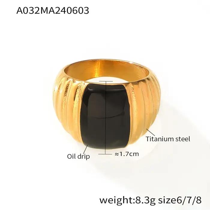 Bague en émail noir de style gothique pour femmes, mode, acier inoxydable 316L plaqué or, grande bag