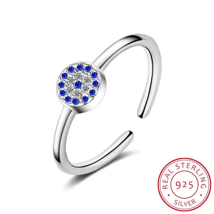 Bague œil porte-bonheur en argent Sterling 925 pendentif mauvais yeux bleu breloque Cz pour femmes occasions spéciales alliance de mariage engagement fête anniversaire
