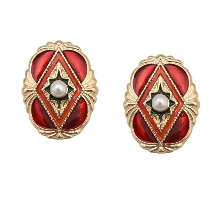 Boucles d'oreilles rétro en émail peint, style floral géométrique, bijoux pour femmes, accessoire de mode, petites décorations d'oreille de niche