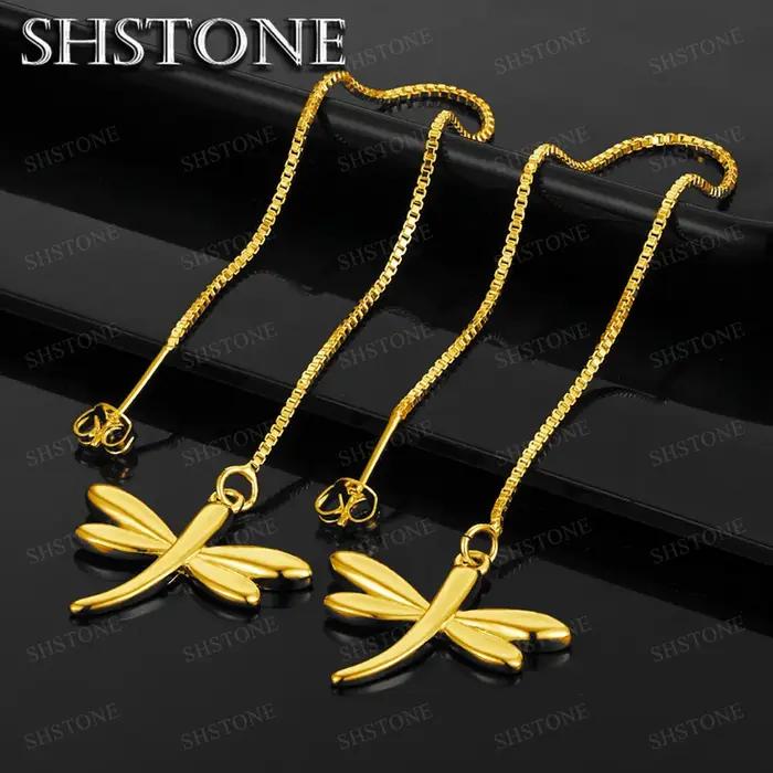 Boucles d'oreilles pendantes libellule en or 18 carats pour femmes