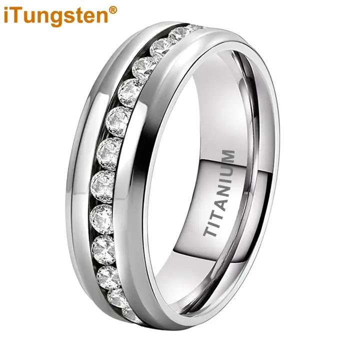 ITungsten 7mm titane brillant pour toujours bague pour femmes hommes bleu zircon cubique CZ incrusta