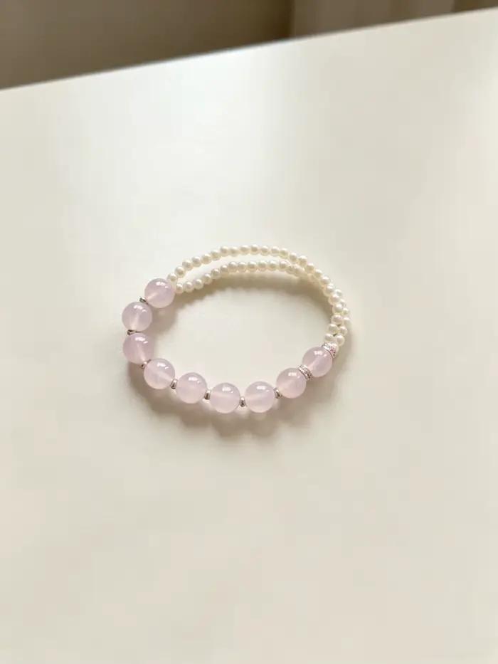 Bracelet en perles de quartz rose naturel pour femmes