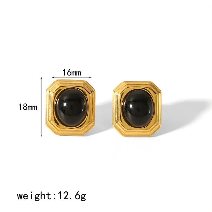 Ensemble d'accessoires de bijoux pour femmes en acier inoxydable incrusté d'obsidienne, bijoux plaqu
