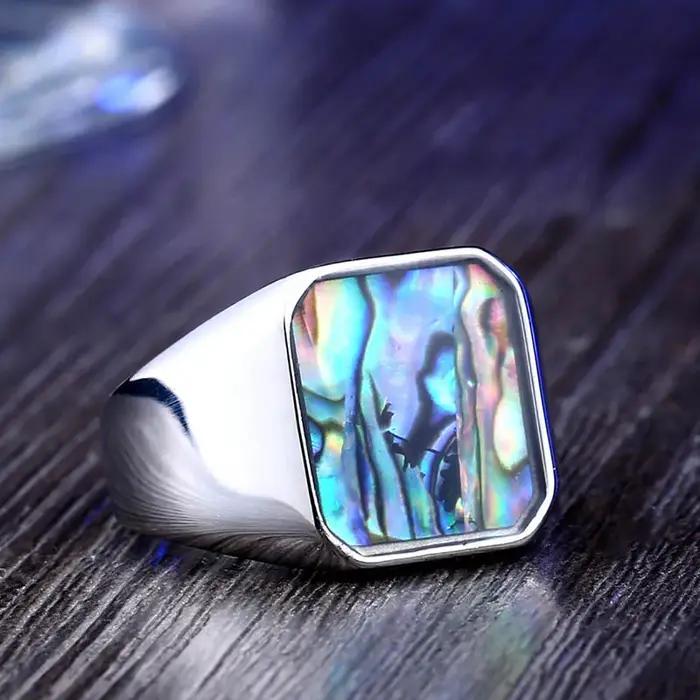 BEIER nouveau magasin bleu ciel coquille magnifique fond de mer luxe hommes bague mode coloré haute qualité bijoux LLBR8-591R