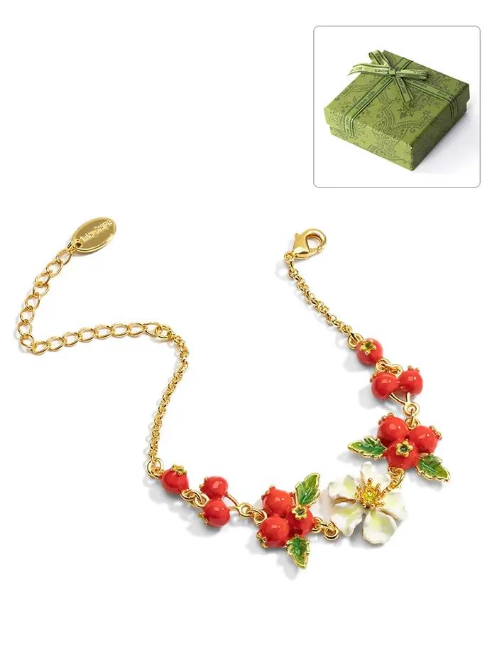 Bracelet plaqué or 18 carats pour femme, mode coréenne, bijoux en émail, fleur d'aubépine, fruit, br