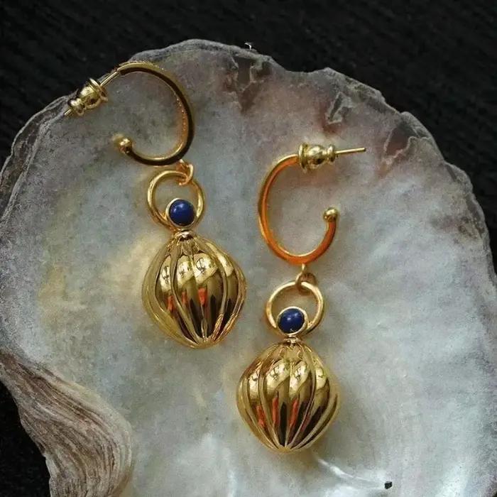 Boucles d'oreilles en lapis lazumovies artistiques rétro pour femmes