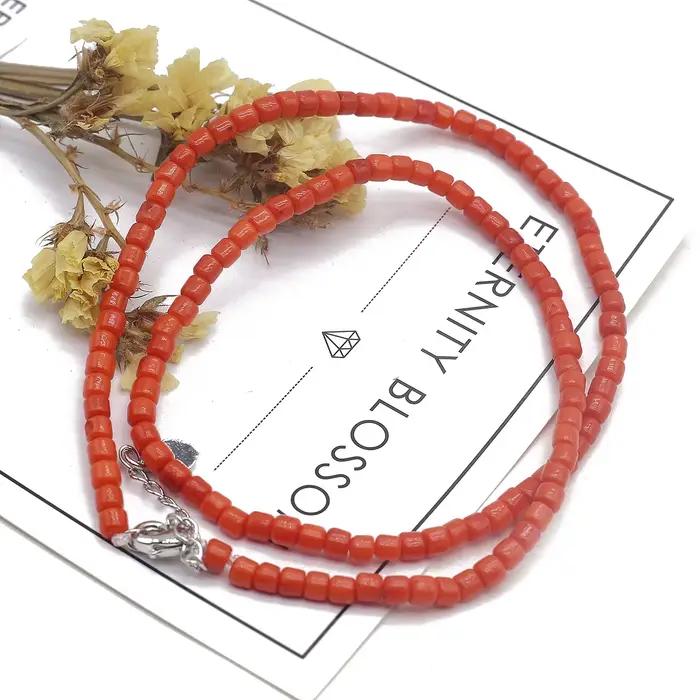 Collier de perles carrées rondes rouges pour femmes et filles, 1 chaîne, accessoires de bijoux charmants, cadeaux de fête, 03
