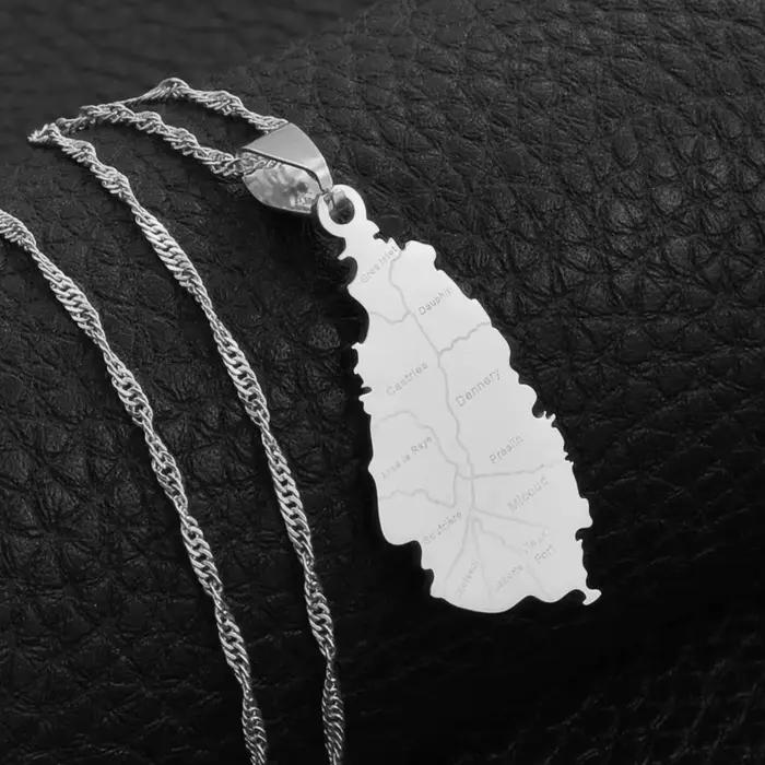 Collier Anniyo Saint Lucia avec pendentif carte des villes pour femme, bijoux couleur or, chaînes et pendentifs des villes de Saint Lucia # 120521