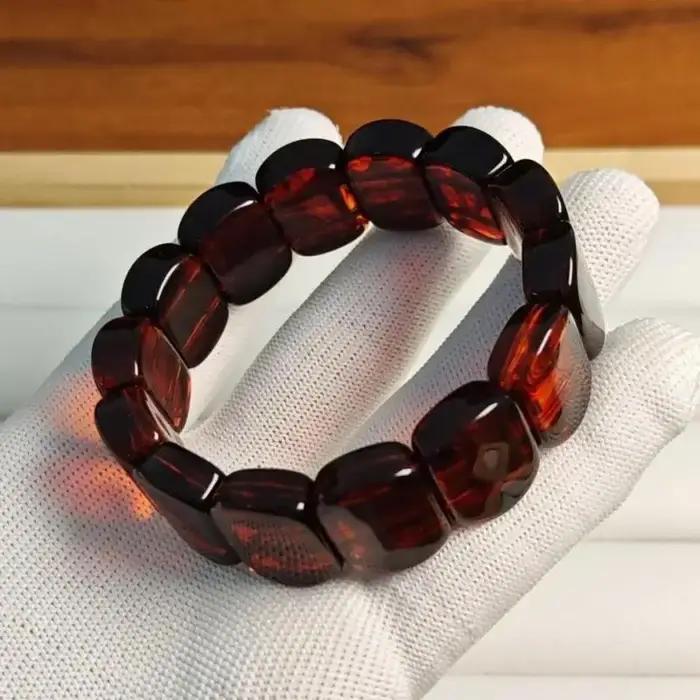 Bracelet large en ambre rouge naturel pour hommes et femmes