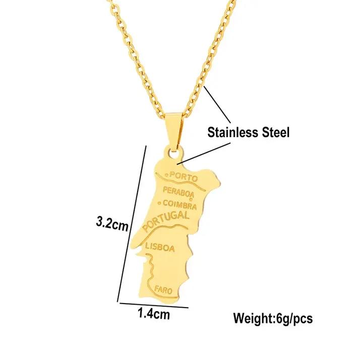 Collier en acier inoxydable et émail avec drapeau de la carte du Portugal