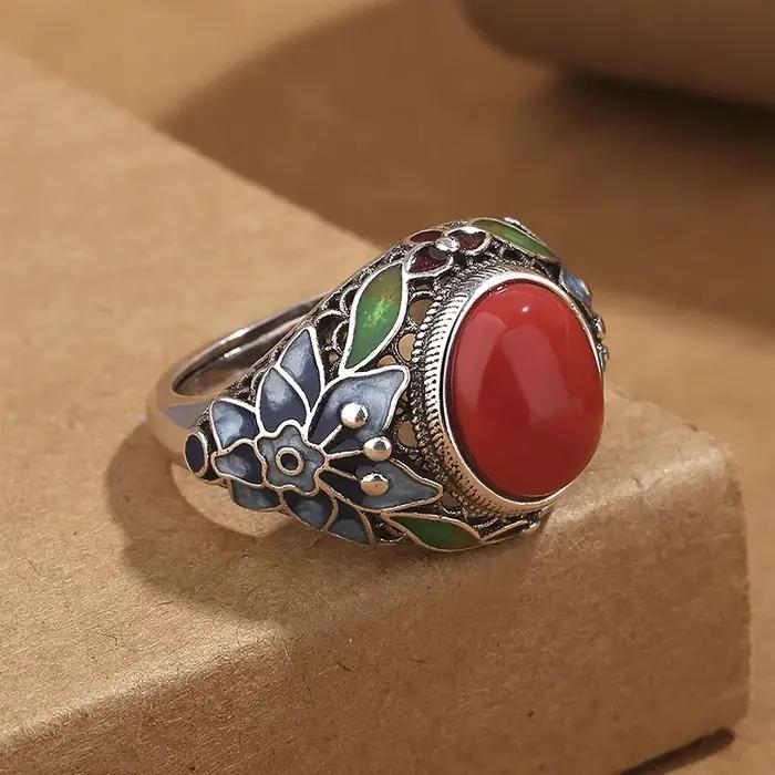 Bague Vintage en Agate Rouge pour Femme