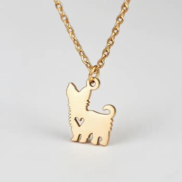 Collier chiot Yorkshire Terrier en acier inoxydable plaqué or ou rhodium pour femmes occasions spéciales tendresse et mode
