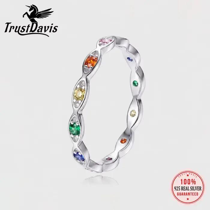 Trustdavis – bague en argent 925 véritable pour femmes, bijoux fins, à la mode et de luxe, avec Zircon coloré, taille 6 7 8, joli cadeau, DS4923