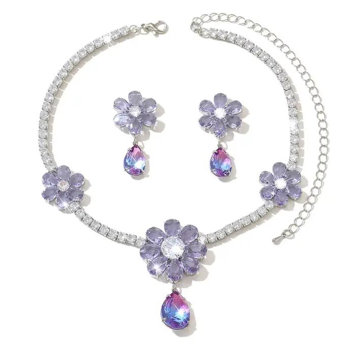 Collier de mariée fleuri, ensemble de luxe en cuivre serti de pierres en zircone, style européen, ensemble tendance pour accessoires de robe de soirée formelle
