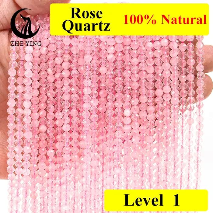 Perles de pierre précieuse en quartz rose 100% naturel, 4 mm, perles rondes facettées, pour la fabrication de bracelets, colliers et boucles d'oreilles