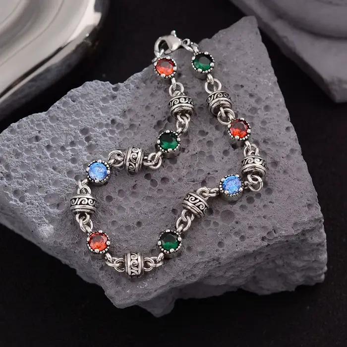 Nouveauté à la mode coloré cristal Thai argent femme Bracelet gros bijoux pour femmes cadeaux d'anniversaire
