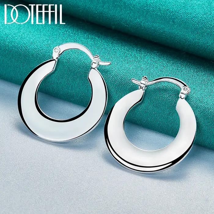 DOTEFFIL 925 en argent Sterling boucle d'oreille lisse pour femme mariage fiançailles fête mode charme bijoux