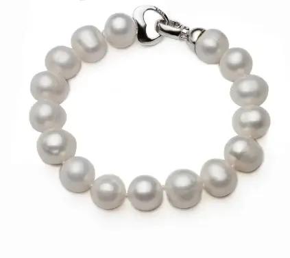Bracelet de perles presque rondes 100% naturelles pour femmes, Bracelet de perles d'eau douce blanch