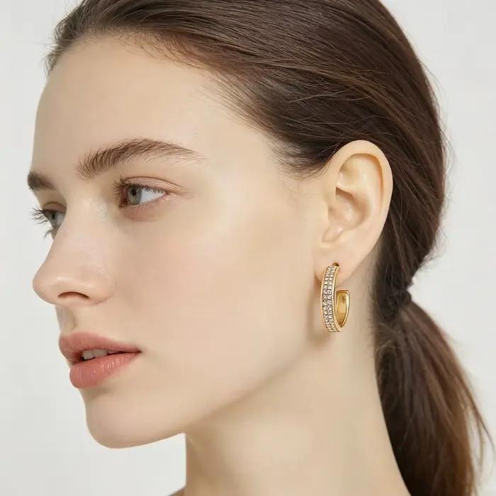 JeeMango – boucles d'oreilles circulaires en Zircon brillant pour femmes, couleur or, en acier inoxydable, bijoux de luxe pour mariage, E26083