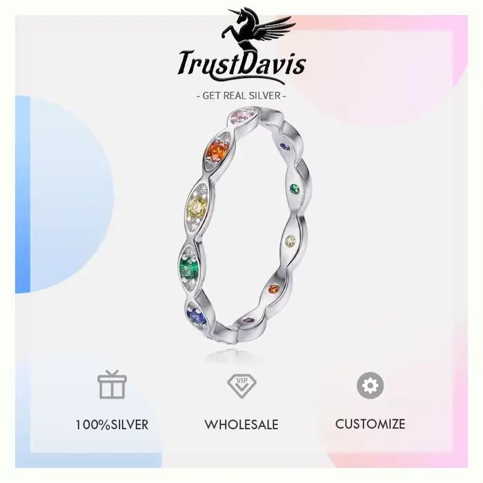 Trustdavis – bague en argent 925 véritable pour femmes, bijoux fins, à la mode et de luxe, avec Zircon coloré, taille 6 7 8, joli cadeau, DS4923