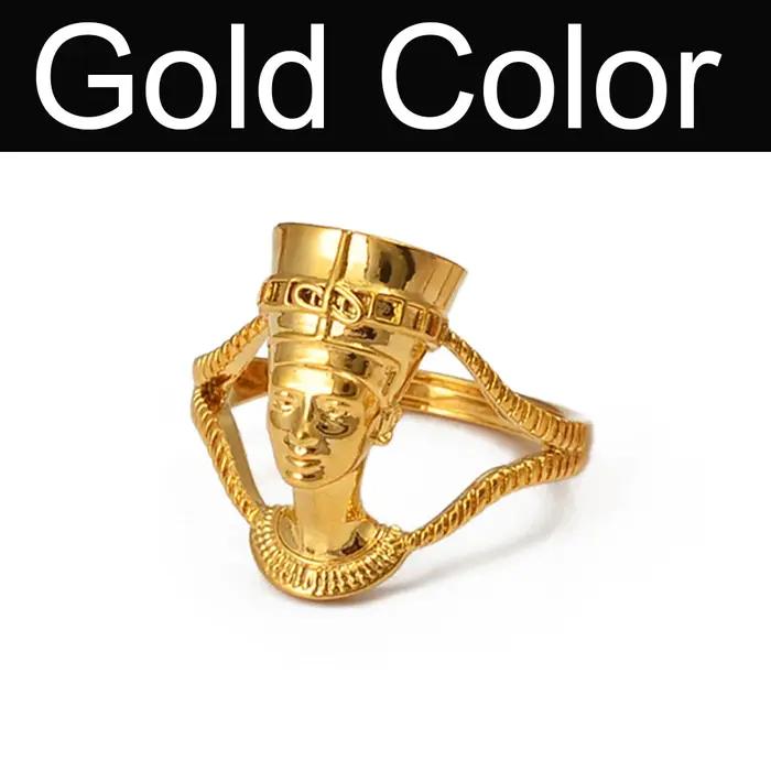 Bague Anniyo Reine Égyptienne Néfertiti pour Femme, Bijou de Doigt Africain Couleur Or, Vente en Gro