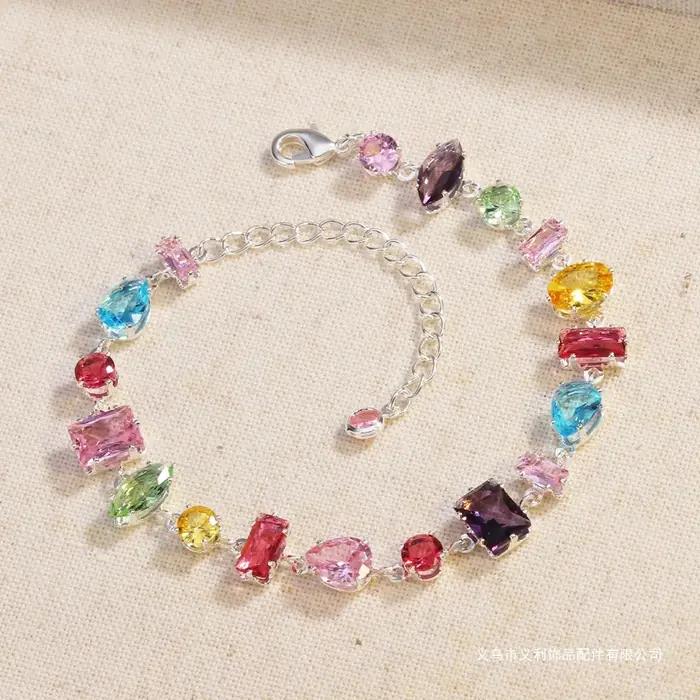 Bracelet en Zircon doux pour femmes, perles colorées ovales carrées irrégulières, mode coréenne, str