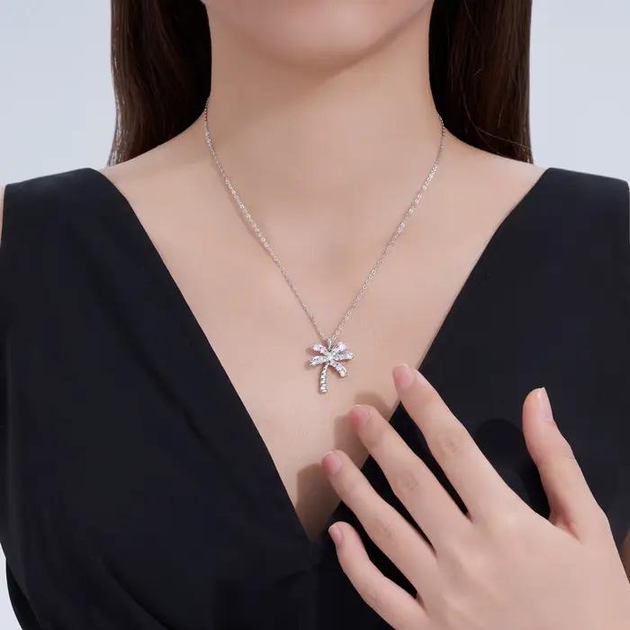 Collier pendentif palmier en argent S925 avec moissanite LinkerLove pour femme