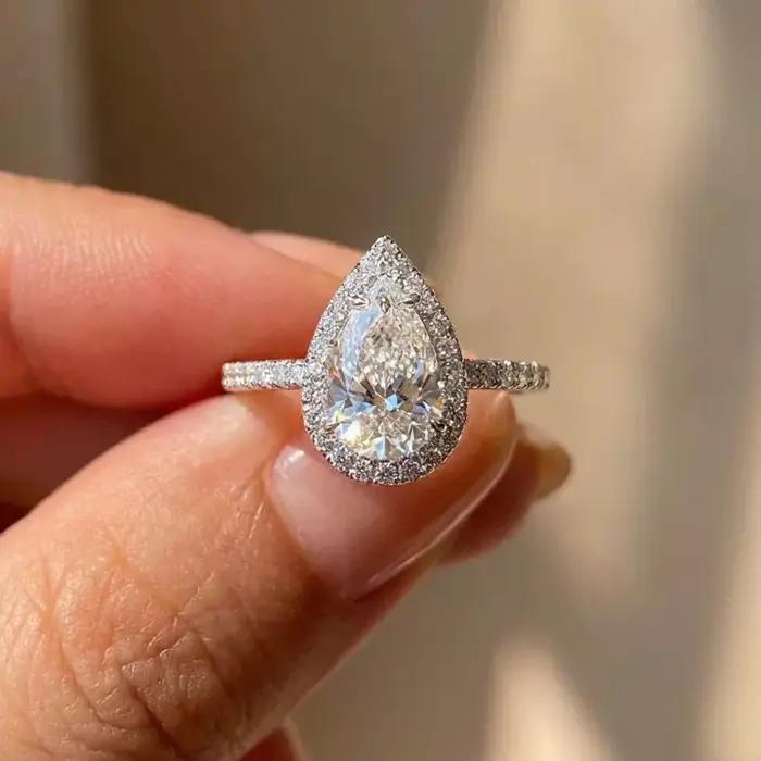 Bague en argent Sterling 925 en Zircon pour femmes, 1CT, Simple, scintillante, en forme de poire, po