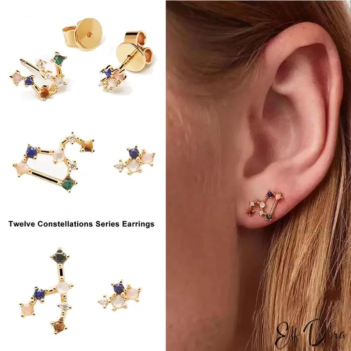 Boucles d'oreilles série douze Constellations en argent Sterling 925