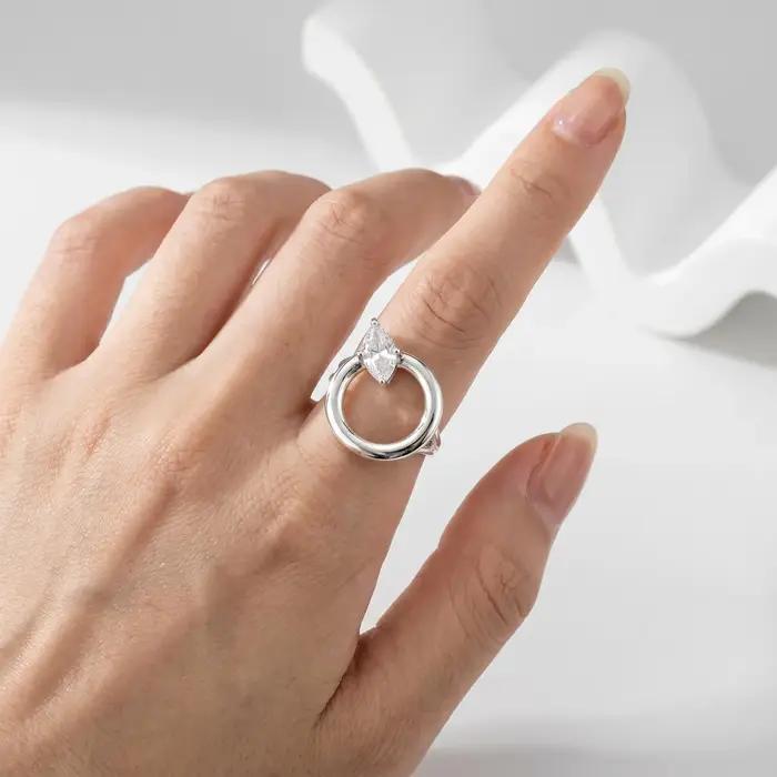 Bagues ajustables pour femmes en argent sterling 925 - Bague ouverte avec CZ étincelant