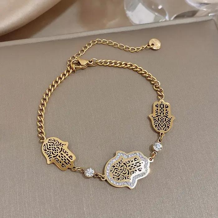 Bracelet main de Fatima vintage turc à breloques en acier inoxydable couleur or pour femmes tracker d'humeur occasions spéciales