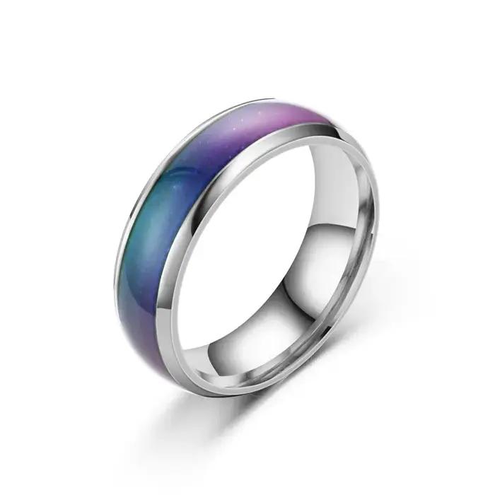 Bagues en acier inoxydable pour hommes et femmes, émotion, sensation de température, humeur, bijoux de mode pour couples, cadeau, document proxy, 6mm