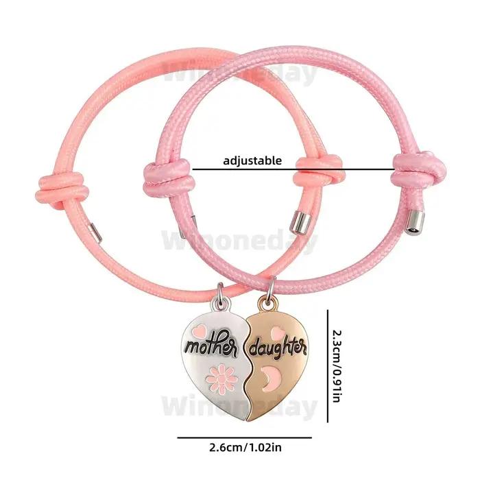 2 pièces/ensemble Bracelet en forme de cœur avec inscription Mère et Fils ou Fille